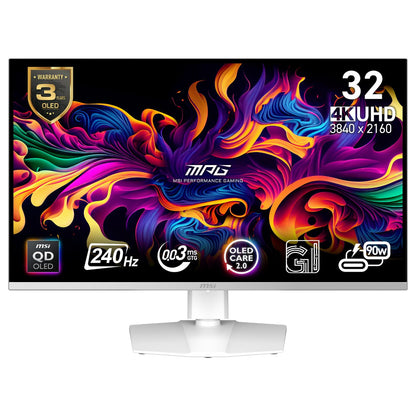 80 cm (31.5") 3840 x 2160 Pixel MSI 9S6-3DD29A-022 16:9 4K Ultra HD QD-OLED 0,03 ms 240 Hz HDR DisplayPort HDMI USB-Hub Pivot Height VESA