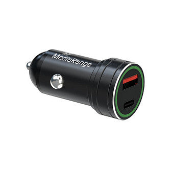 MEDIARANGE Kfz-Ladegerät 1xUSB-A u.1xUSB-C schw. Alu-Gehäuse