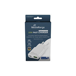 MediaRange Ladegerät 30W 2-Port 1x USB-A/1x USB-C GaN, weiß