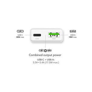 MediaRange Ladegerät 30W 2-Port 1x USB-A/1x USB-C GaN, weiß