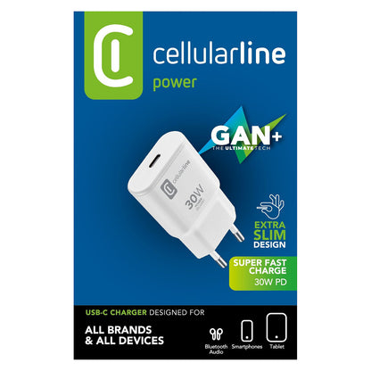 Cellularline USB-C GaN Reiselader 30W White