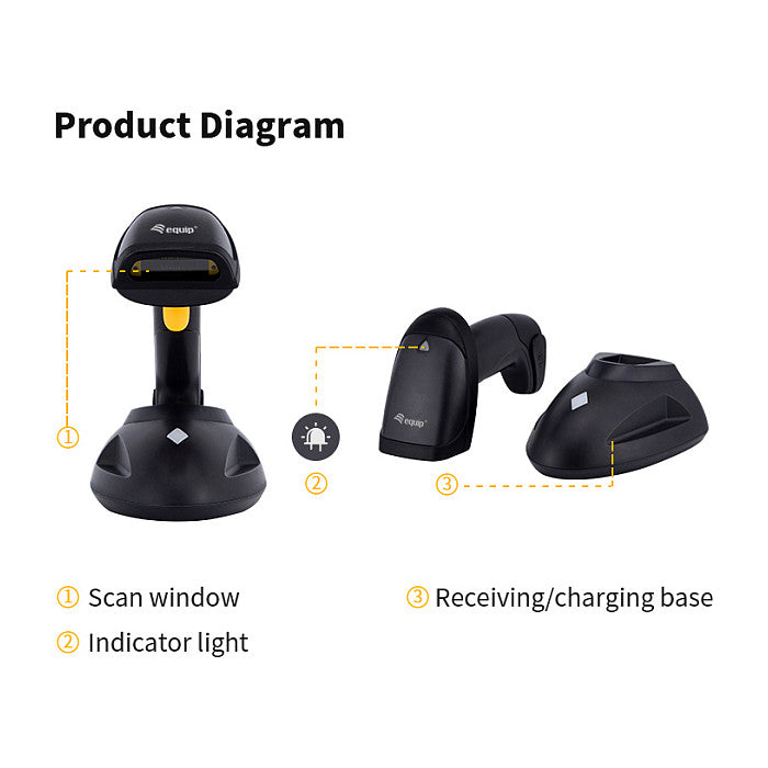 Equip 1D-Barcodescanner Laser Wireless/433MHz+Halter schwarz