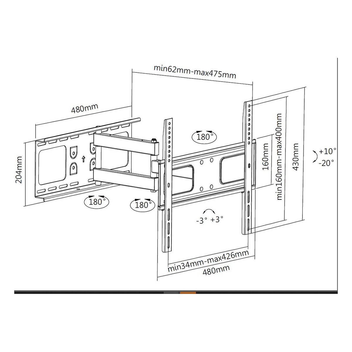 Equip Wandhalterung 32"-55"/1TFT gelenkig 4Gelenke 50Kg sw retail