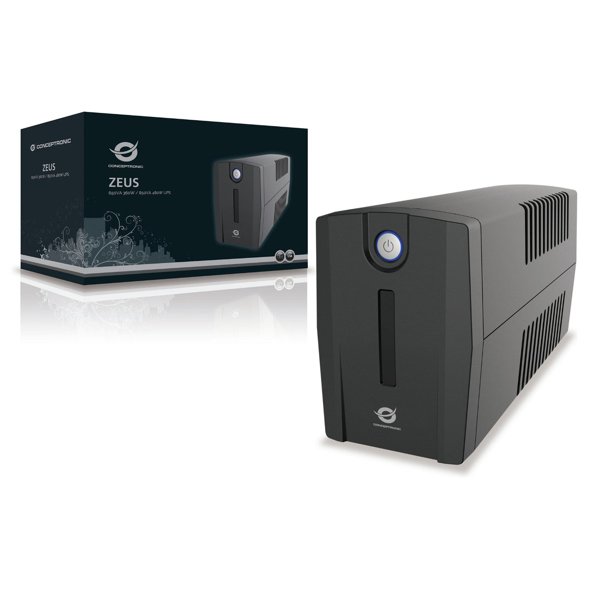 CONCEPTRONIC USV 850VA/480W/2xSchuko/HID USB/RJ45in/Out sw