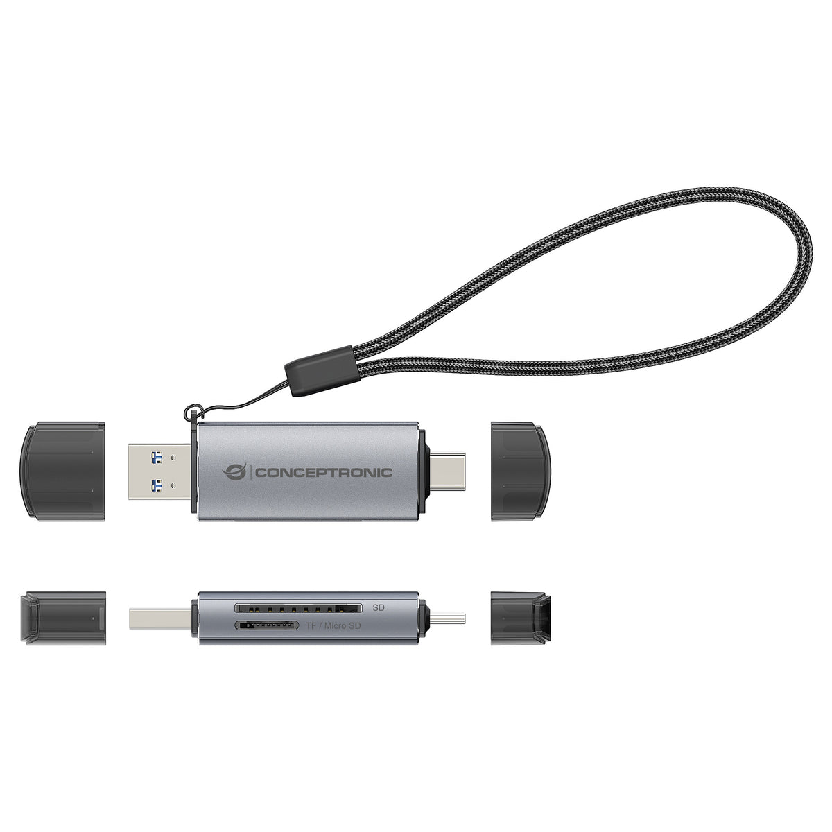 CONCEPTRONIC Kartenleser USB-A/-C3.2->TF/Micro-SD3.0 schwarz
