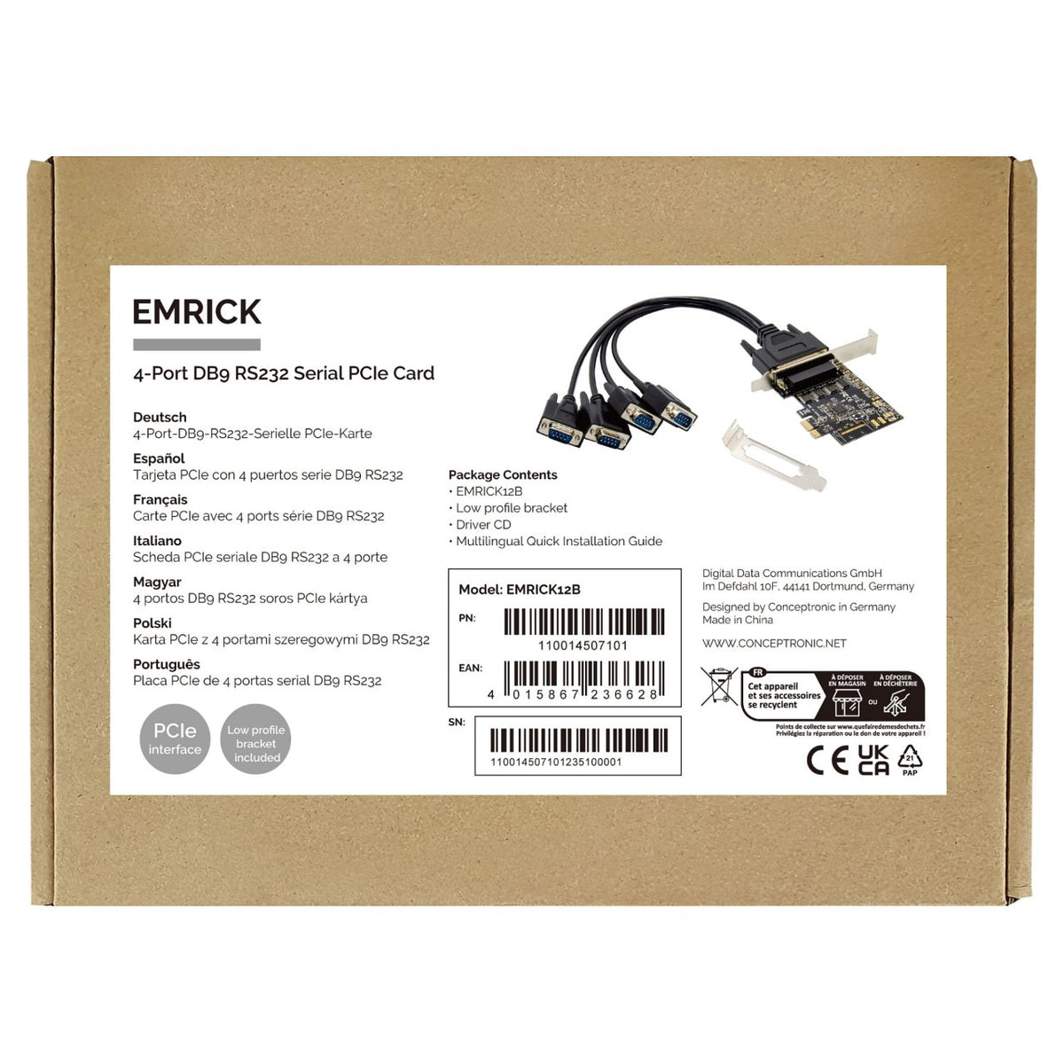 PCIe1x Card 4xRS232-Seriell 115200bps
