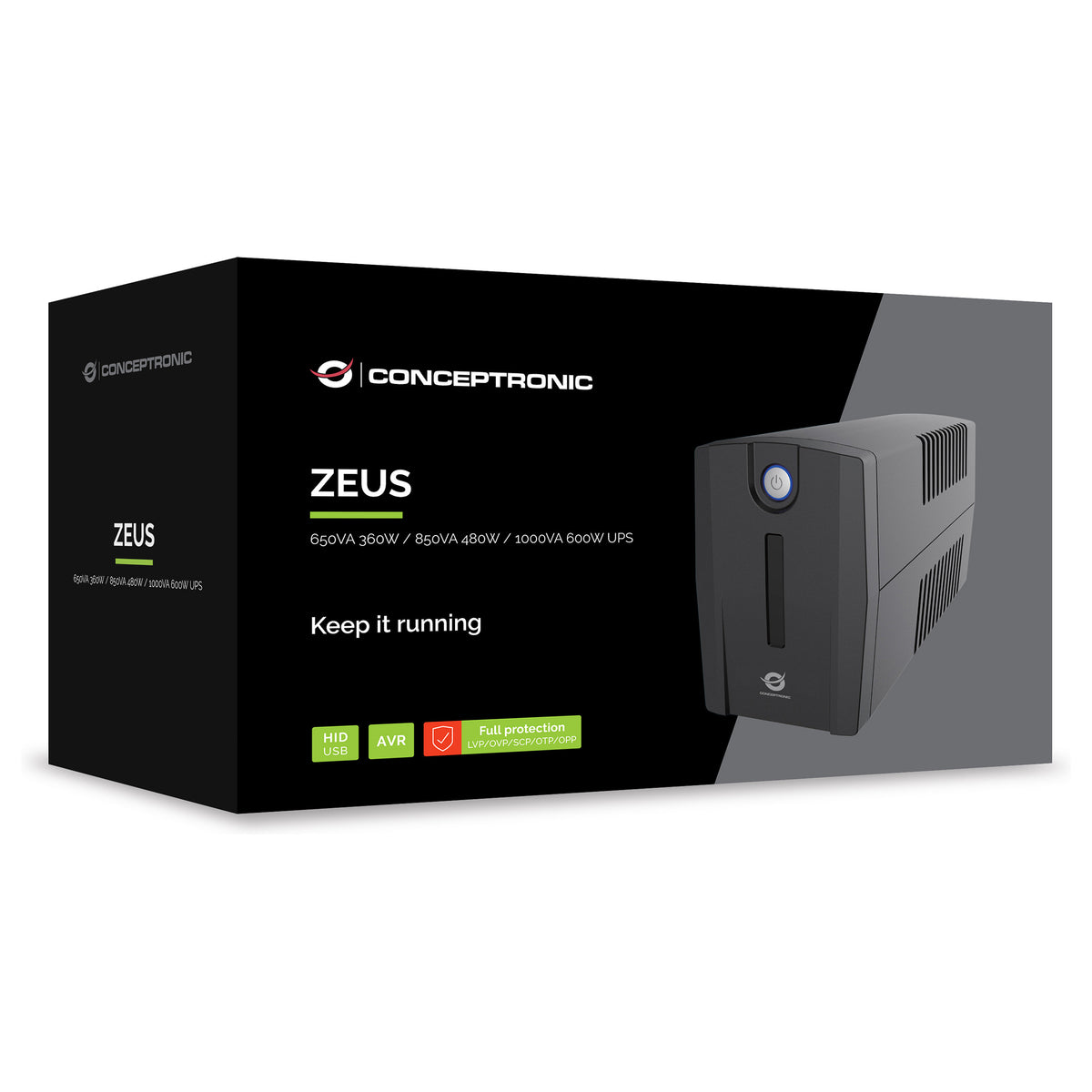 CONCEPTRONIC USV 850VA/480W/2xUK/HID USB/RJ45in/Out/AVR sw