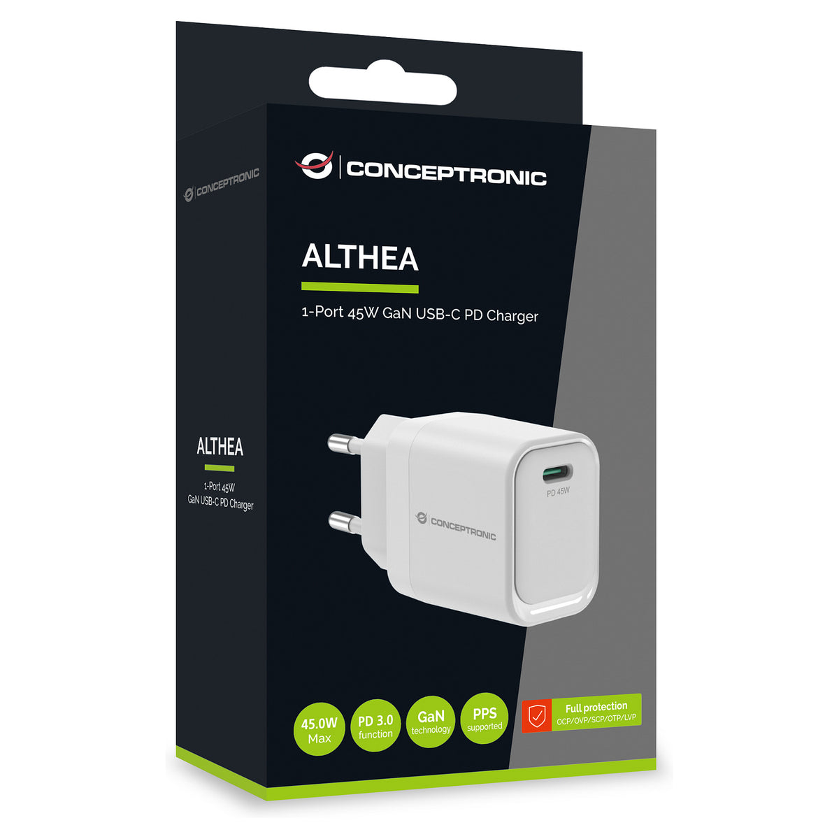 CONCEPTRONIC Ladegerät 1Port GaN USB-C 45WPD3.0/PPS ws