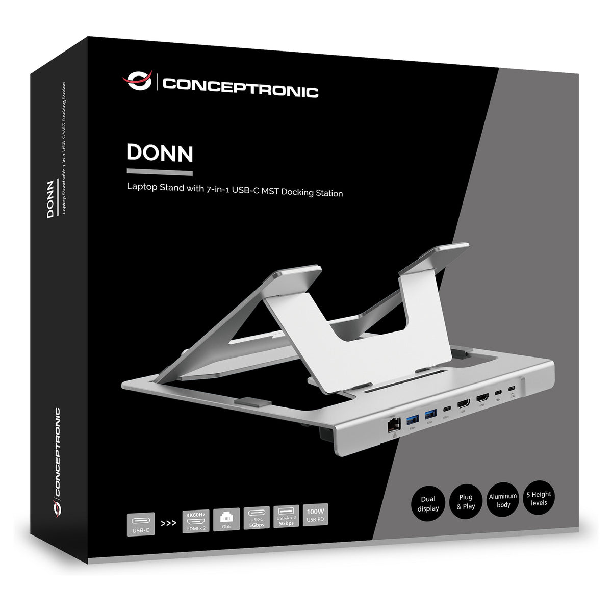 Notebook Halterung + 7-in-1 Docking silber