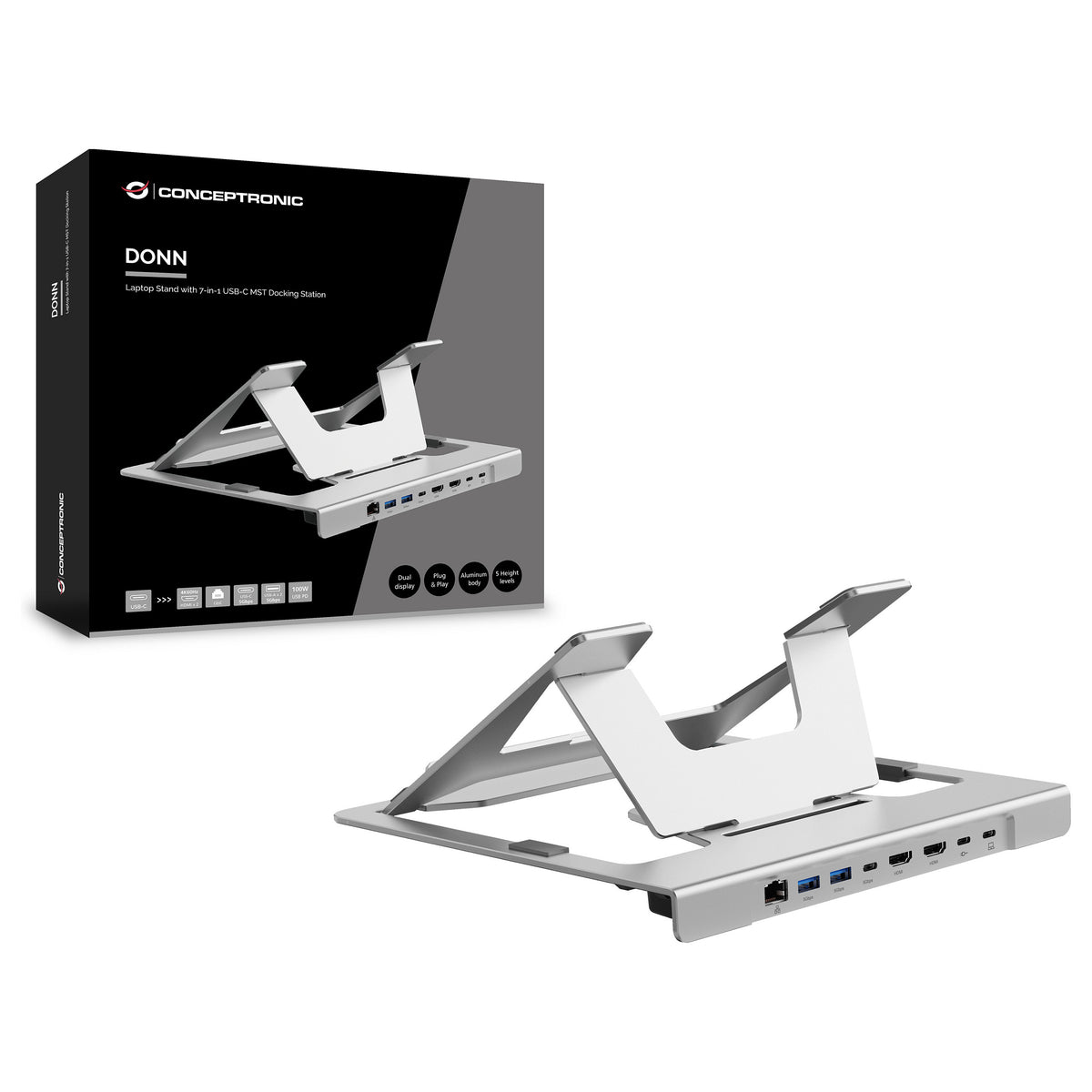 Notebook Halterung + 7-in-1 Docking silber