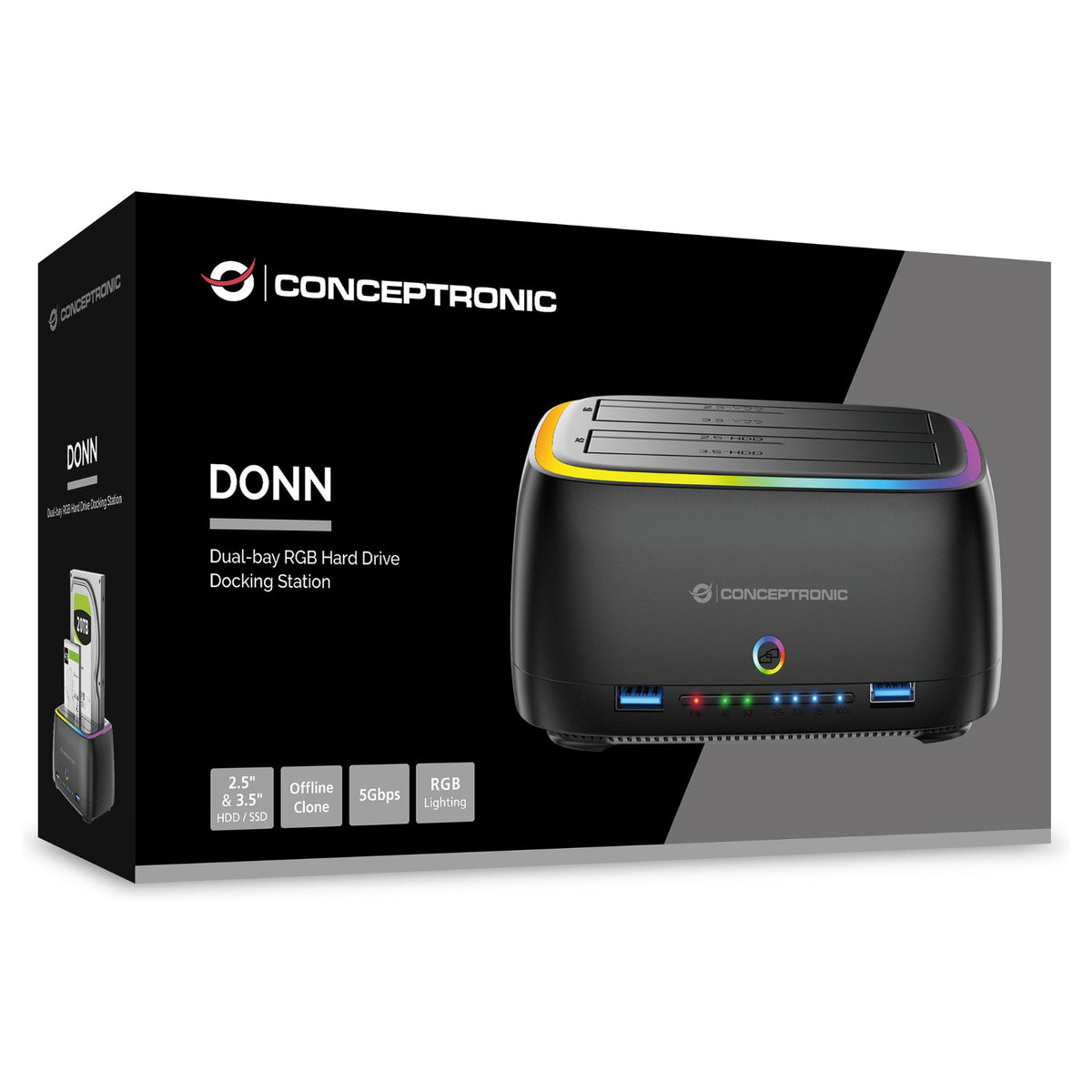 CONCEPTRONIC Festplattengehäuse 2.5/3.5"HDD/SSD 2xUSB-A sw