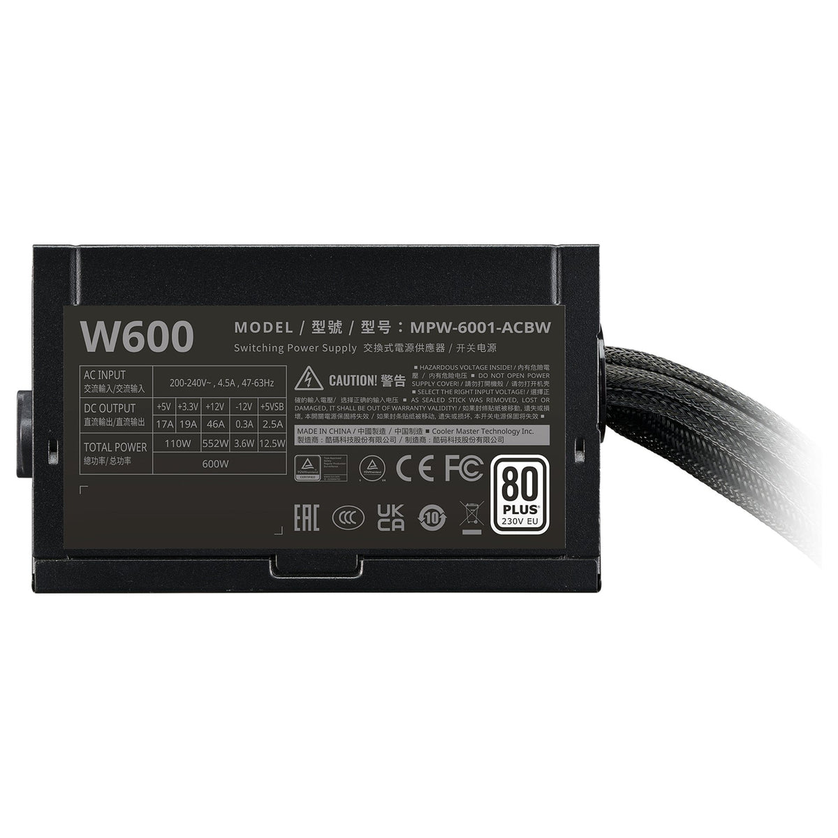 600W Cooler Master Power Supply Elite NEX W600 230V A EU Black Cable