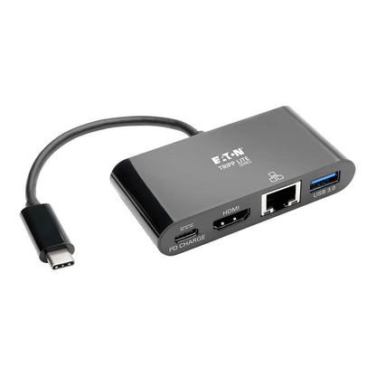 Eaton Tripp Lite Series USB-C Multiport Adapter - 4K HDMI, USB-A Port, GbE, 60W PD Charging, HDCP, Schwarz