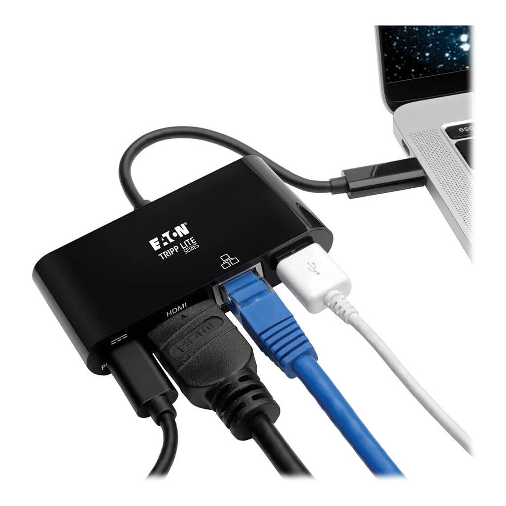 Eaton Tripp Lite Series USB-C Multiport Adapter - 4K HDMI, USB-A Port, GbE, 60W PD Charging, HDCP, Schwarz