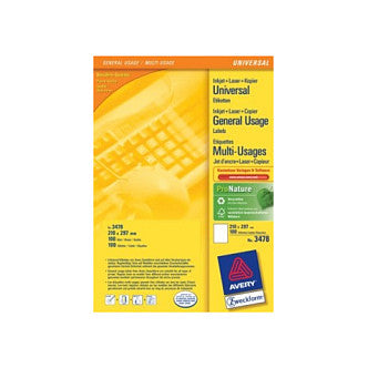AVERY Zweckform Etiketten 3478 weiß 210,0 x 297,0 mm - 100 Stück