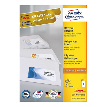 AVERY Zweckform Etiketten 3655 weiß 210,0 x 148,0 mm - 200 Stück