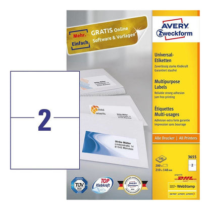 AVERY Zweckform Etiketten 3655 weiß 210,0 x 148,0 mm - 200 Stück