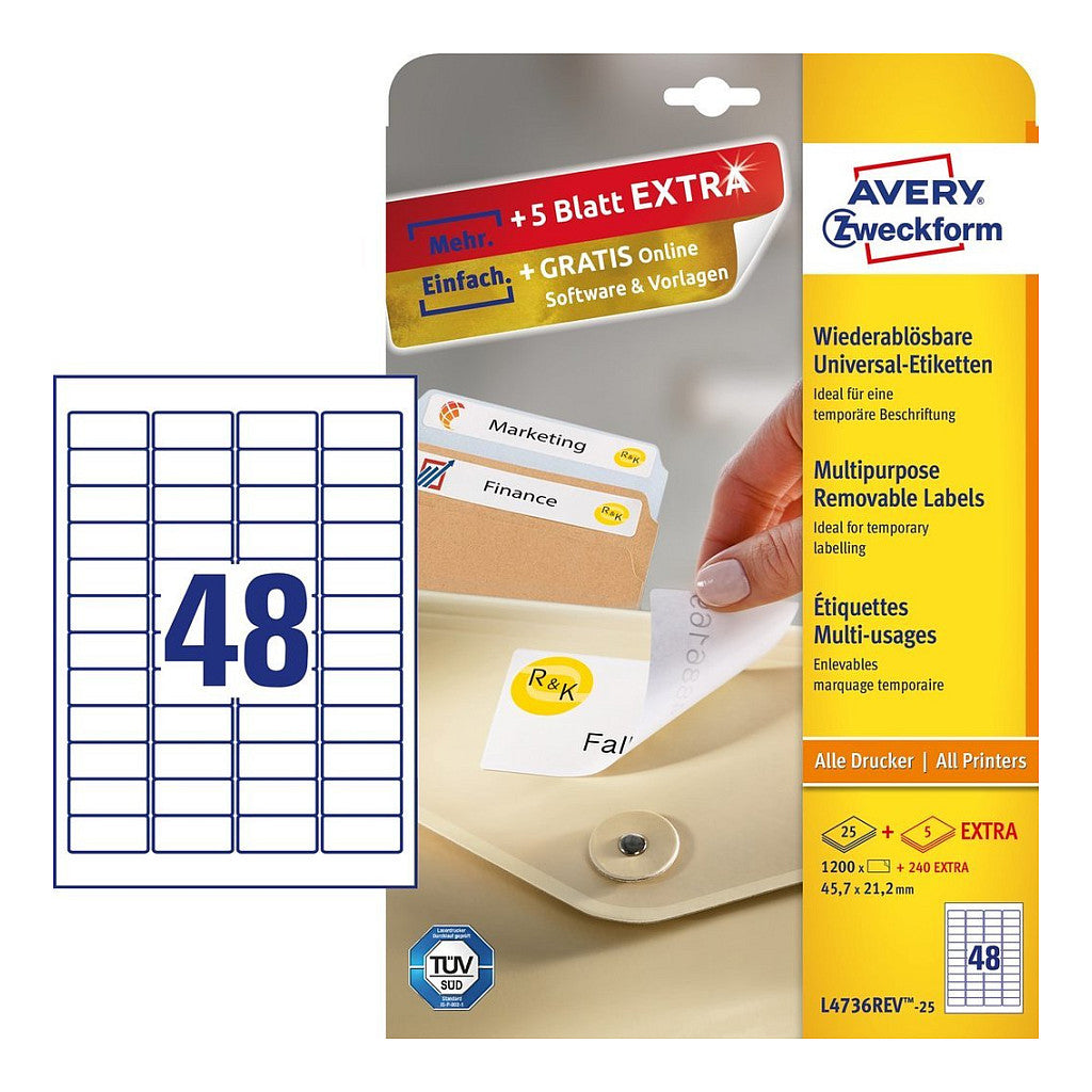 AVERY Zweckform Etiketten L4736REV-25 weiß 45,7 x 21,2 mm - 1.440 Stück