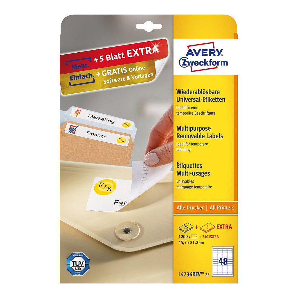 AVERY Zweckform Etiketten L4736REV-25 weiß 45,7 x 21,2 mm - 1.440 Stück