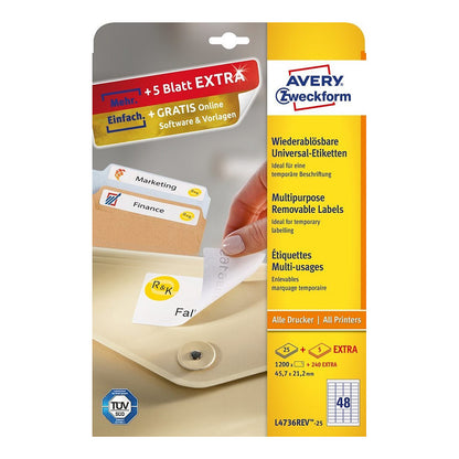 AVERY Zweckform Etiketten L4736REV-25 weiß 45,7 x 21,2 mm - 1.440 Stück