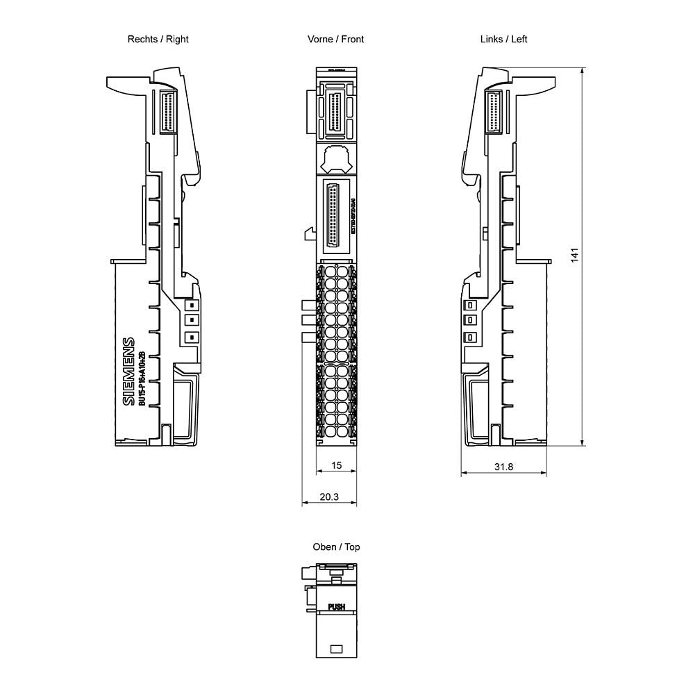 Siemens 6ES71936BP200BA0 SIMATIC ET 200SP Baseunit BU15-P16+A10+2B