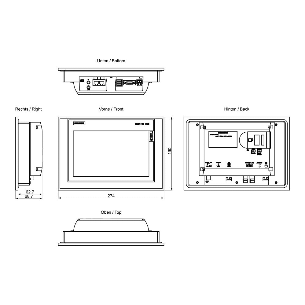 Siemens 6AV21240JC010AX0 SIMATIC TP900 Comfort Panel Windows CE 6.0 9z TFT