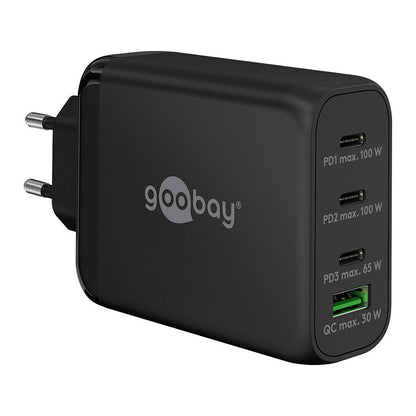 Goobay USB-C PD Multiport-Schnellladegert 100 Watt (schwarz, 1x USB-A QC, 3x USB-C PD, GaN-Technologie)
