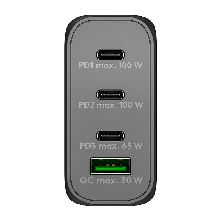 Goobay USB-C PD Multiport-Schnellladegert 100 Watt (schwarz, 1x USB-A QC, 3x USB-C PD, GaN-Technologie)