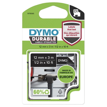 Dymo D1 Vinylband High Perf. 12 mm x 3 m wei auf schwarz