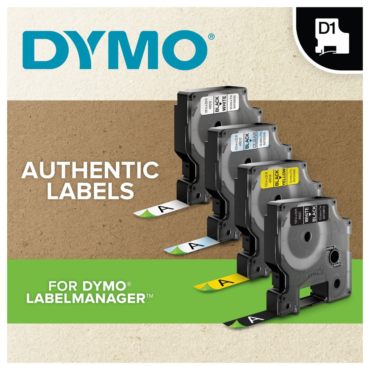 Dymo D1 Vinylband High Perf. 12 mm x 3 m wei auf schwarz