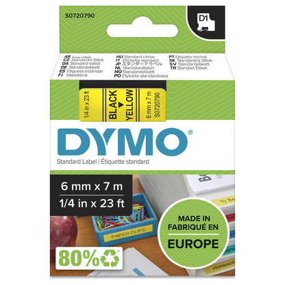 Dymo D1 Schriftband 6 mm x 7 m schwarz auf gelb 43618