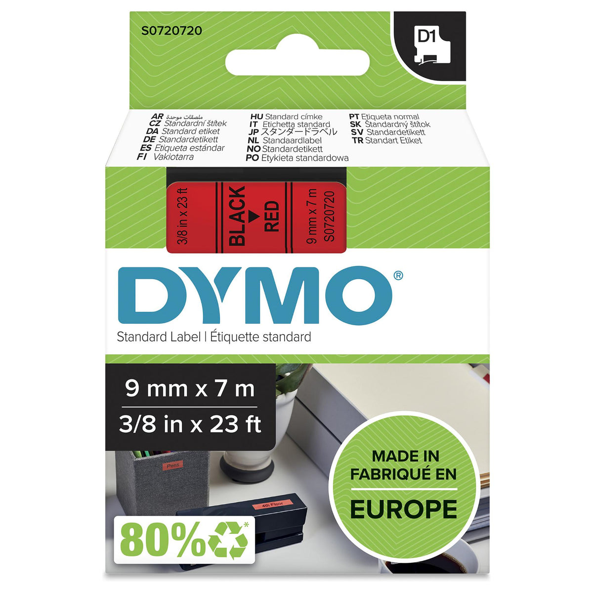 Dymo Farbband - S0720720 - 40917 - schwarz auf rot - 9mm x 7m