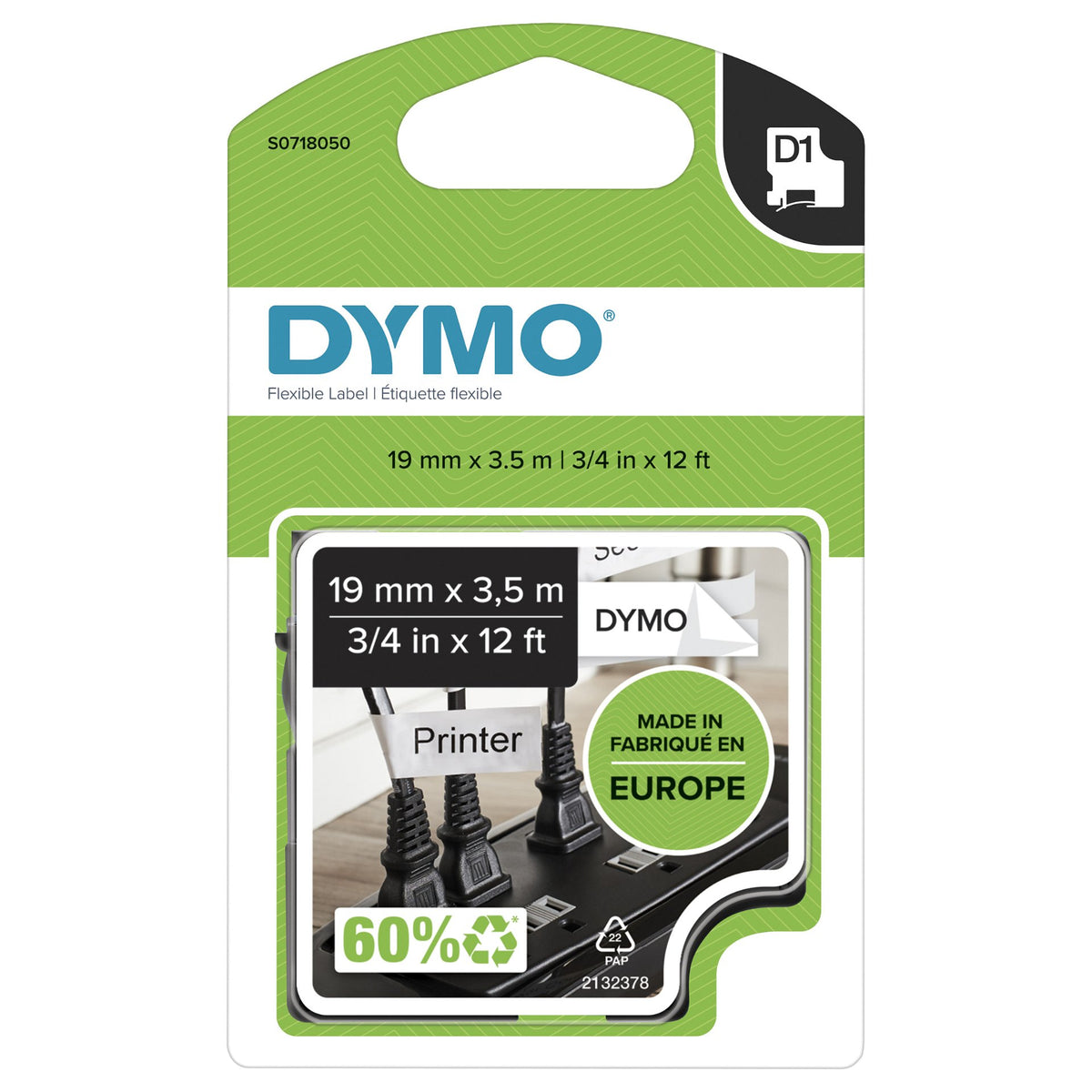 Dymo D1 ORIGINAL Hochleistungs-Schriftband Nylon, schwarz auf wei, 12mm x 3,5m (S0718040)