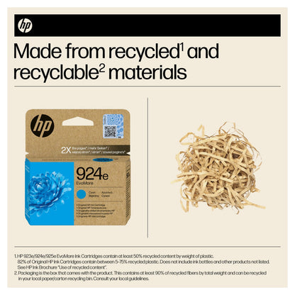HP 924e EvoMore Cyan Original Ink Cartridge Cyan 800Seiten