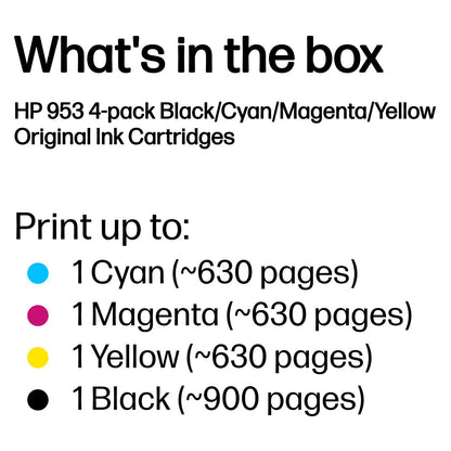 HP 953 4-Pack CMYK(4) Original Ink Cartridge Combo Schwarz, Cyan, Magenta, Gelb 20, 9ml 900Seiten 630Seiten