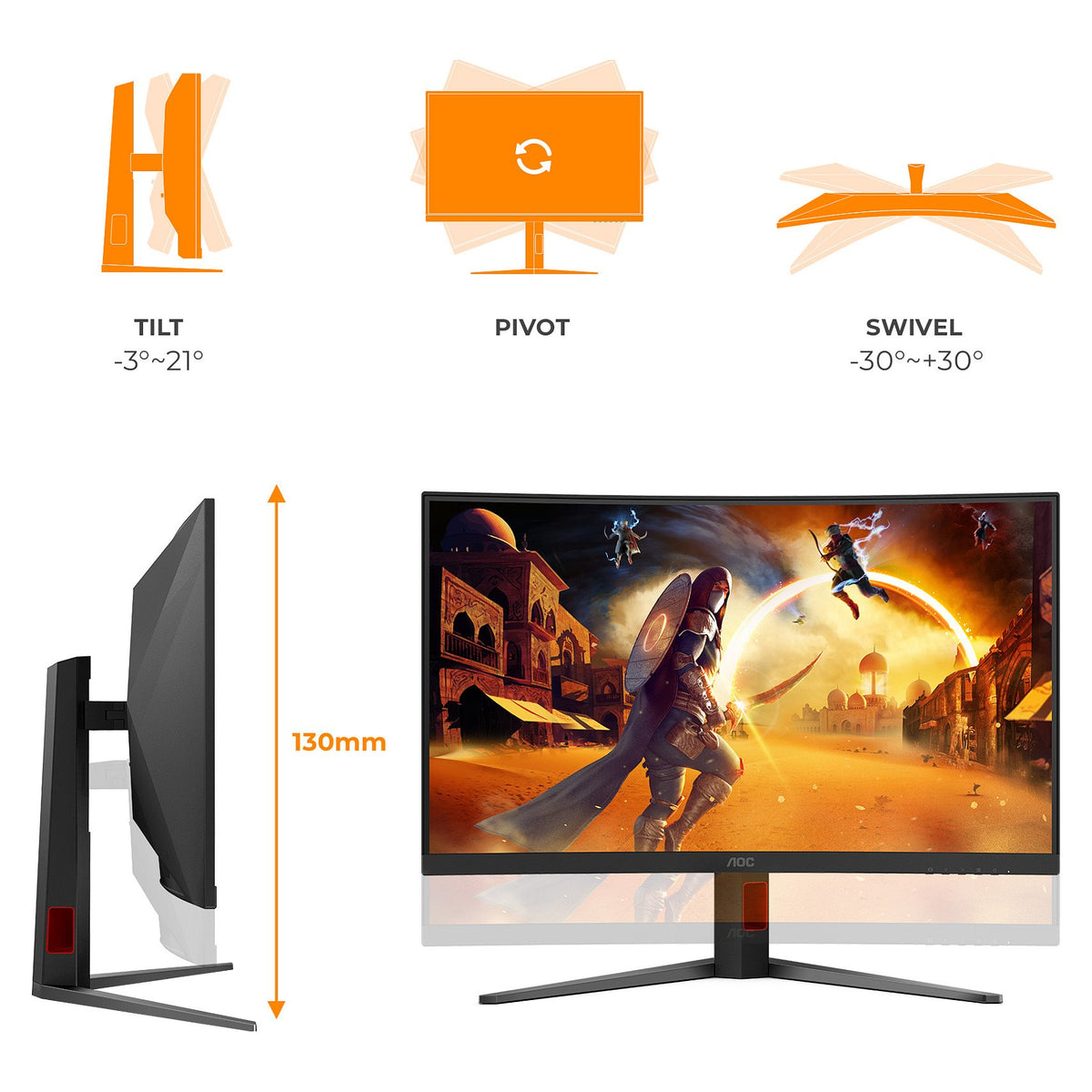 80 cm (31.5") 1920 x 1080 Pixel AOC C32G4Z 16:9 Full HD VA 4 ms 260 Hz HDR DisplayPort HDMI Height VESA Speaker
