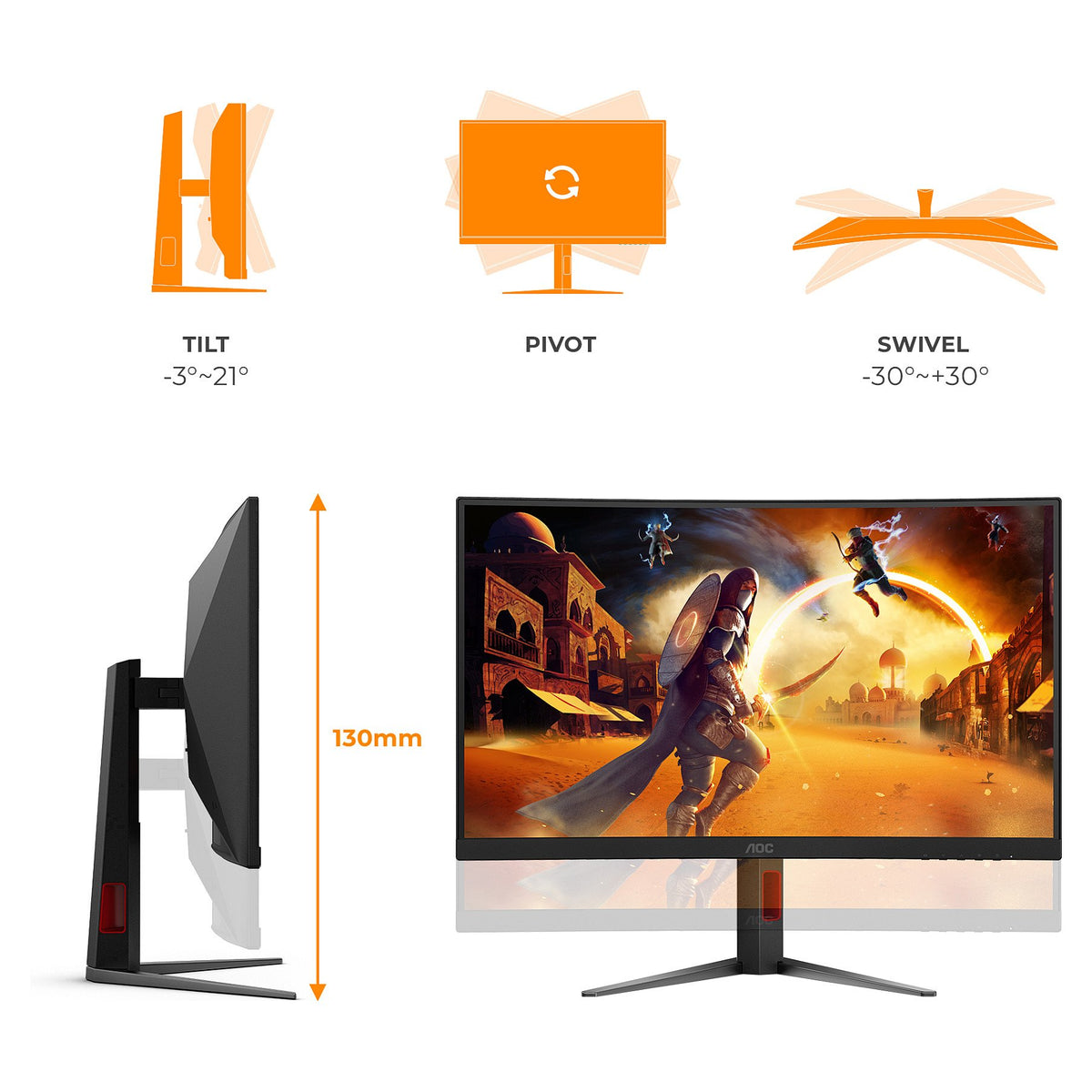 68,6 cm (27") 1920 x 1080 Pixel AOC C27G4Z2 16:9 Full HD Fast VA 1 ms 260 Hz HDR DisplayPort HDMI Pivot Height VESA