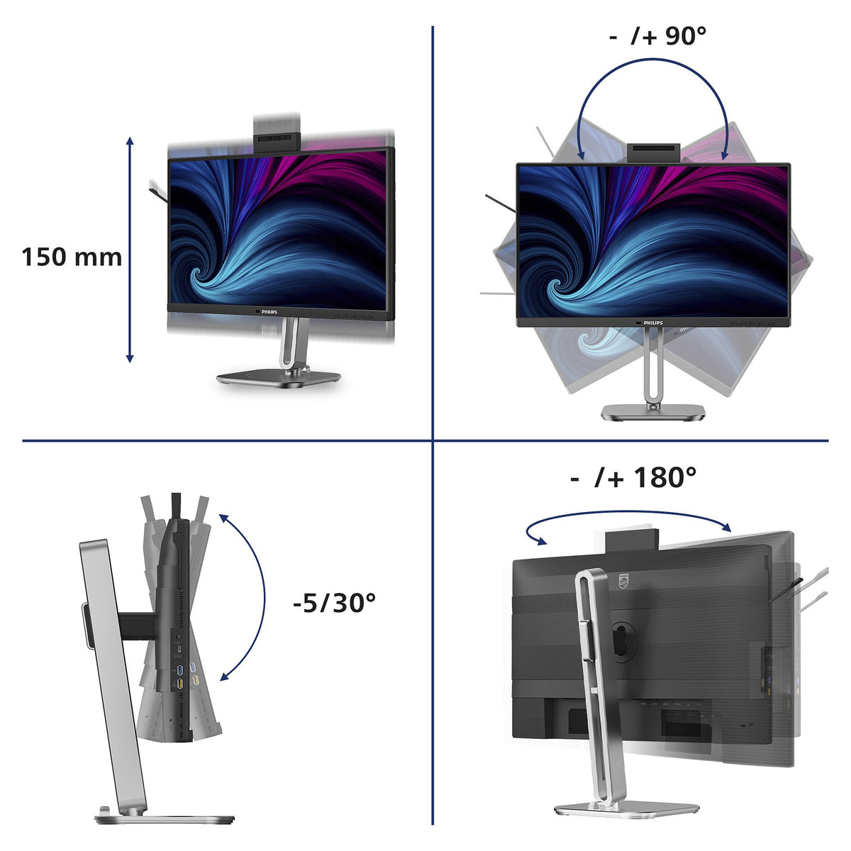 60,5 cm (23.8") 1920 x 1080 Pixel Philips 24B2U4301H/00 16:9 Full HD IPS 4 ms 120 Hz DisplayPort HDMI USB-Hub Pivot Height VESA Speaker