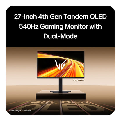 68,6 cm (27") 2560 x 1440 Pixel LG 27GX790B-B.AEU 16:9 Quad HD WOLED 0,03 ms 540 Hz HDR DisplayPort HDMI USB-Hub Pivot Height VESA