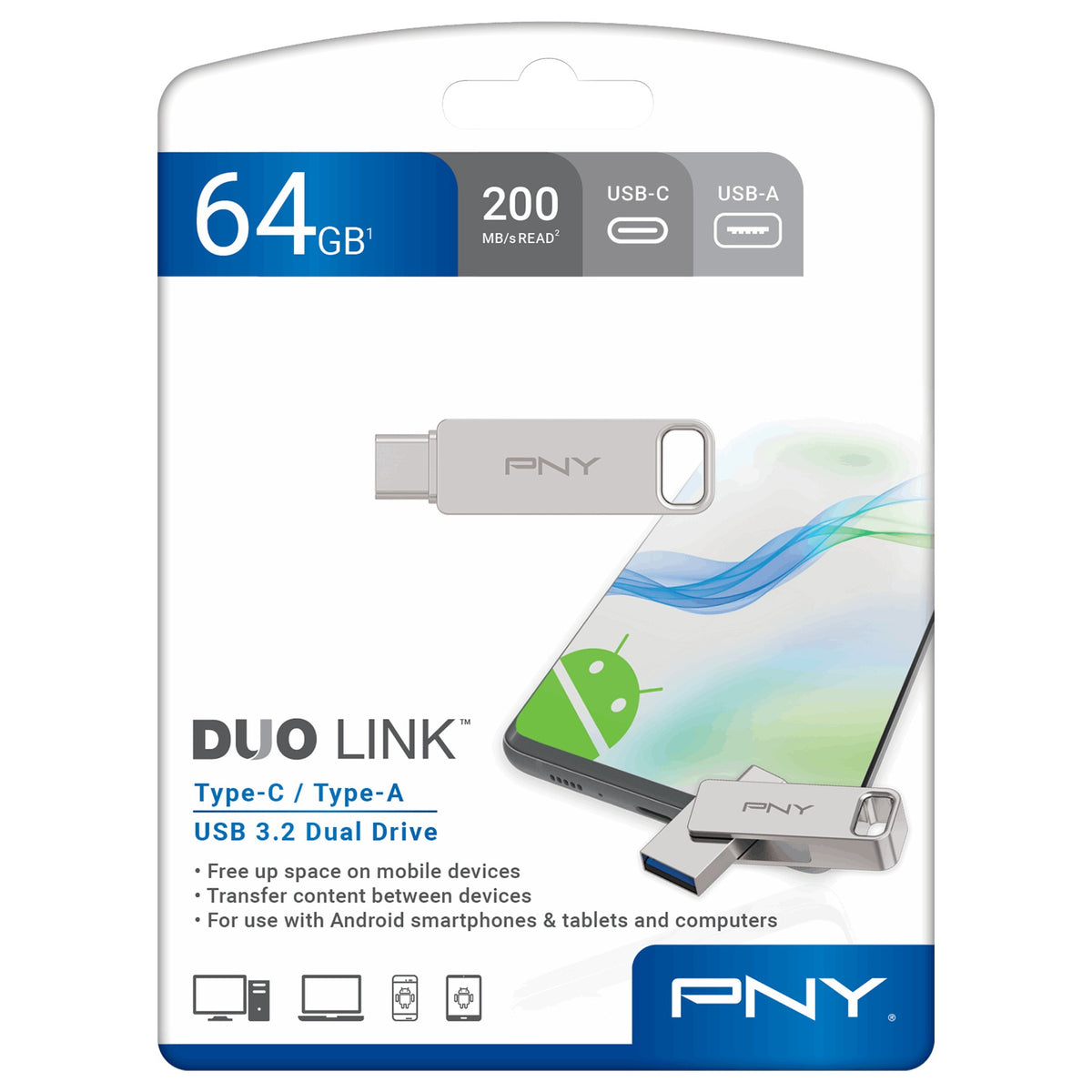 Stick USB-Stick 64GB PNY DUO LINK USB 3.2 OTG TYPE-A/C retail