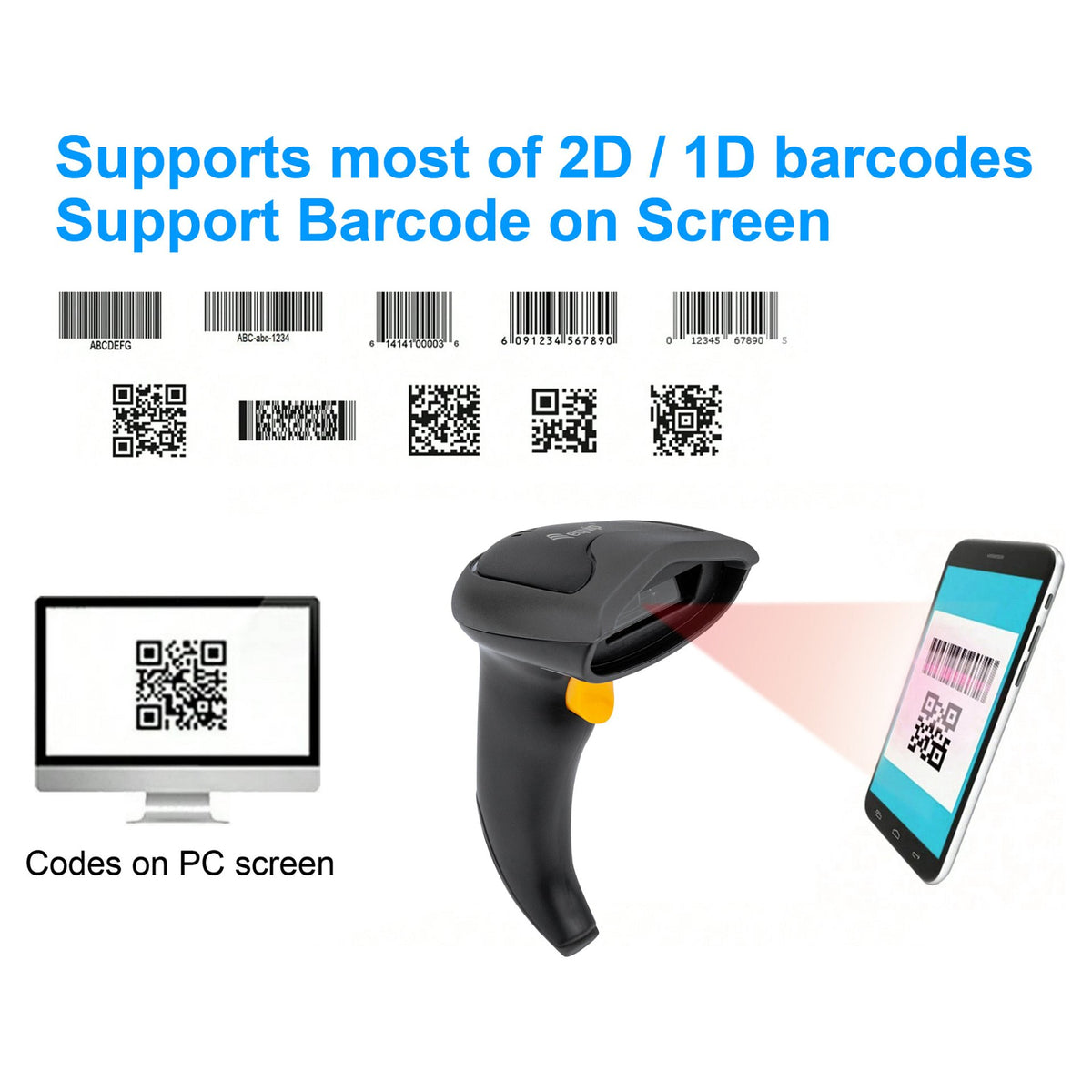 Equip 2D-Barcodescanner Laser Wireless/2.4GHz+BT+Hlt schwarz
