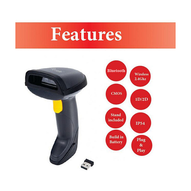 Equip 2D-Barcodescanner Laser Wireless/2.4GHz+BT+Hlt schwarz