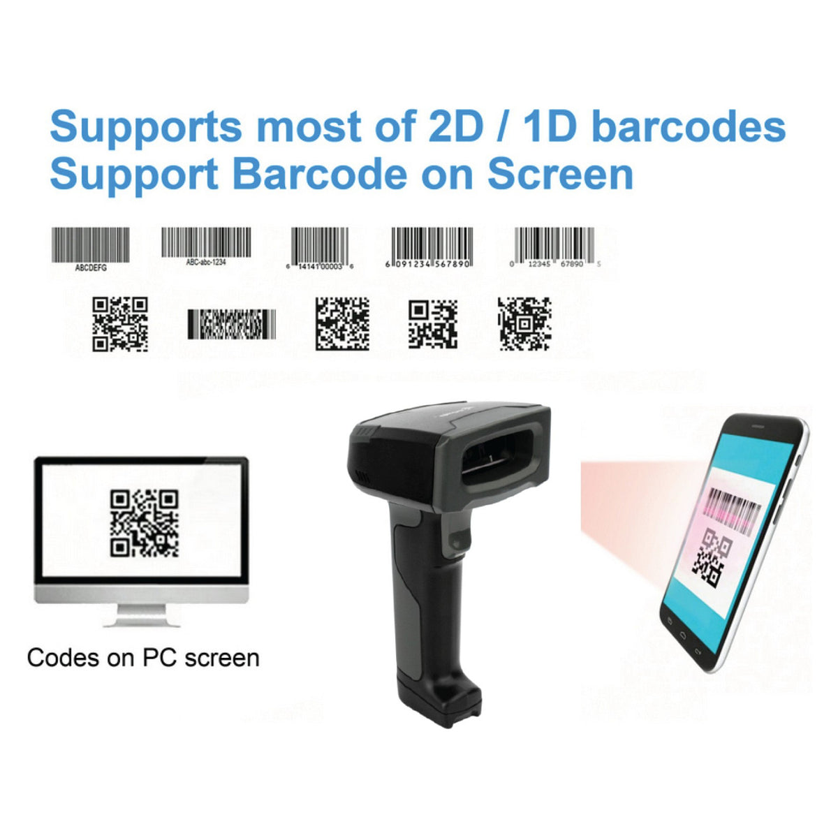 Equip 2D-Barcodescanner Laser Wireless/2.4GHz+BT+Hlt grau
