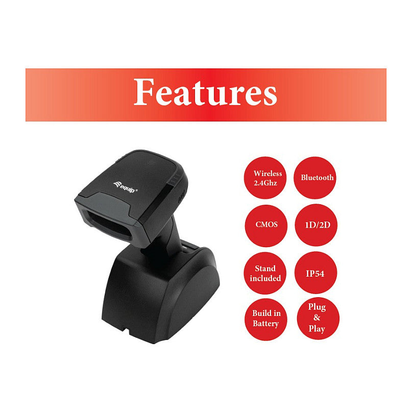 Equip 2D-Barcodescanner Laser Wireless/2.4GHz+BT+Hlt grau