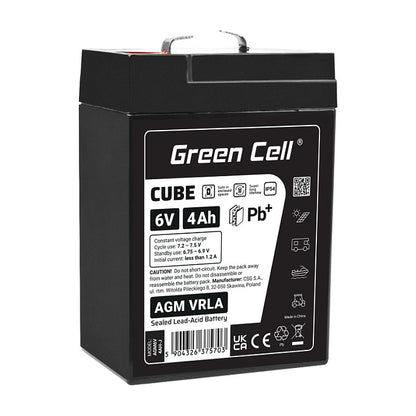 Green Cell Cube AGM VRLA IP54 6V 4Ah maintenance-free battery for toy cash register alarm system