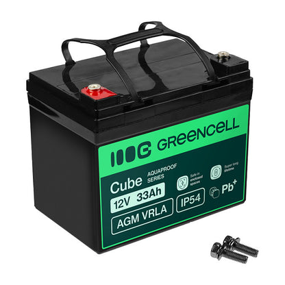 Green Cell Cube AGM VRLA IP54 12V 33Ah maintenance-free battery for lawnmowers, scooters, boats and wheelchairs