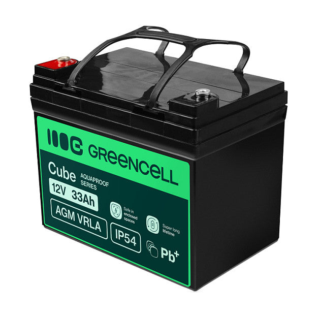 Green Cell Cube AGM VRLA IP54 12V 33Ah maintenance-free battery for lawnmowers, scooters, boats and wheelchairs