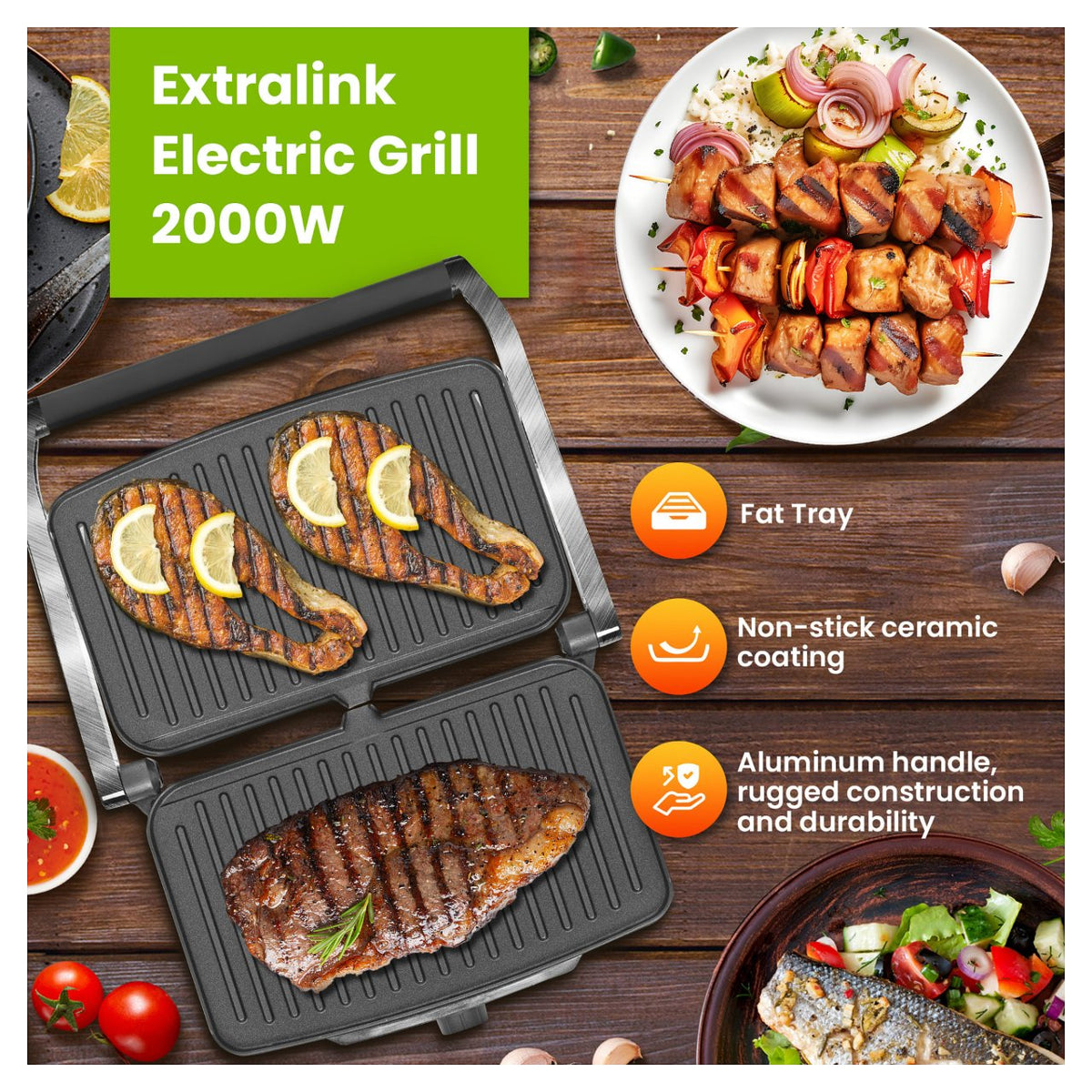 Extralink Smart Life Electric Grill SJ-36, 2000W, Electric Grill with Temperature Control