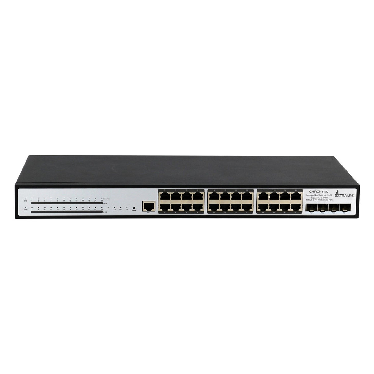 Extralink Chiron Pro PoE Switch, 24x RJ45 1000Mb/s PoE, 4x SFP+, L3, Verwaltet, 370W