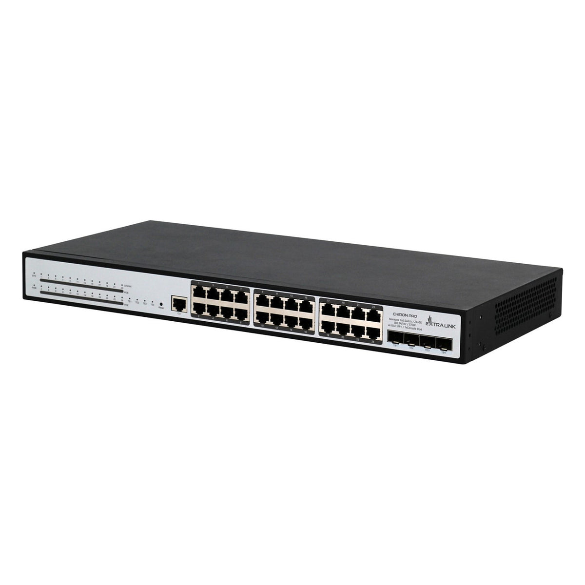 Extralink Chiron Pro PoE Switch, 24x RJ45 1000Mb/s PoE, 4x SFP+, L3, Verwaltet, 370W